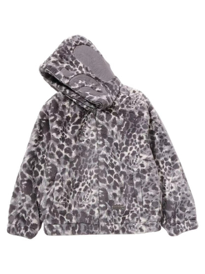 Bape Wild Leopard Pattern Faux Fur Shark Full Zip Jacket Silver