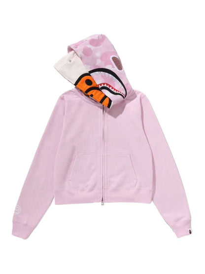 Bape Milo Shark Cropped Full Zip Double Hoodie Ladies Pink
