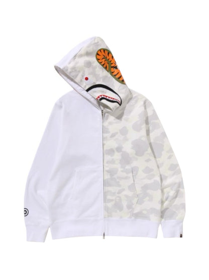 Bape City Camo Tiger Shark Full Zip Hoodie Glow in Dark White