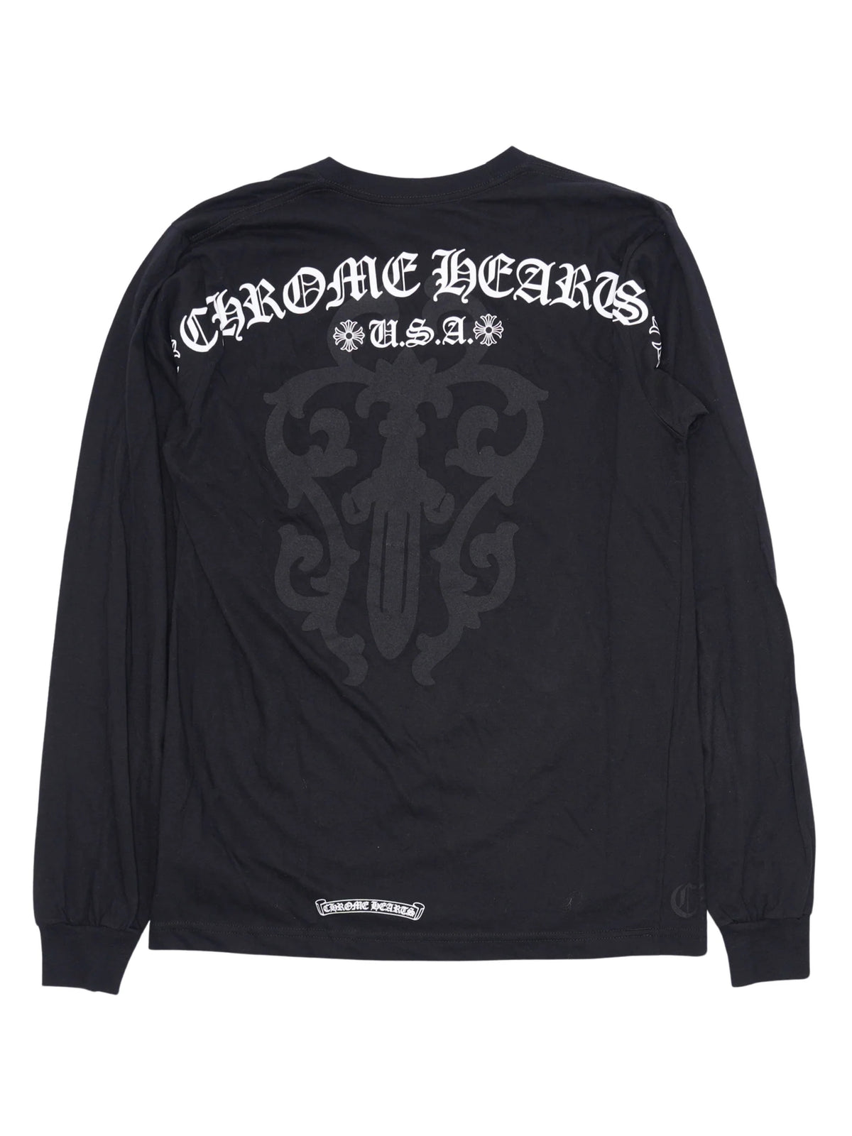 Chrome Hearts White USA Shoulder Logo Black Dagger Print Back LS Tee Black
