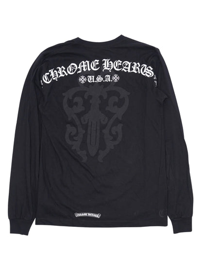 Chrome Hearts White USA Shoulder Logo Black Dagger Print Back LS Tee Black
