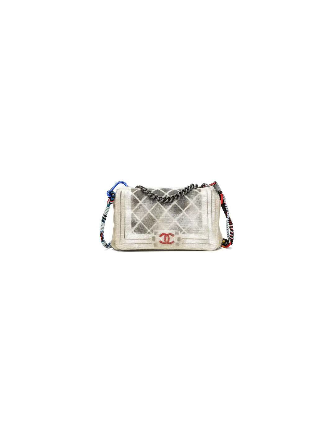 Chanel Art School Painted Graffiti Canvas Oh My Boy Flap Bag Vintage