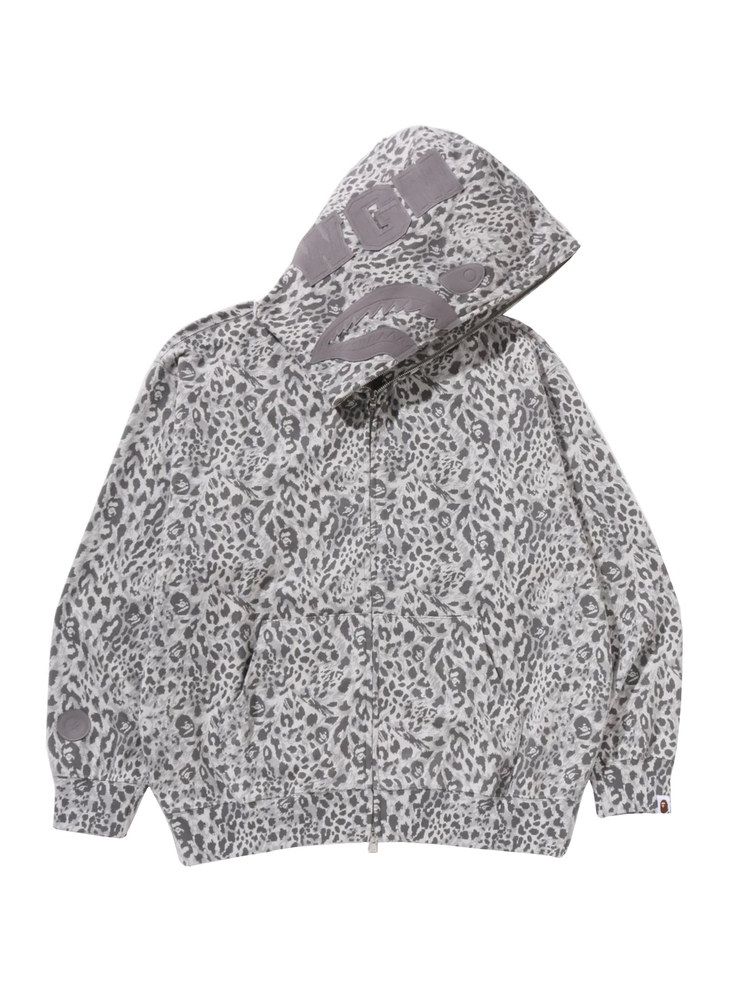 Bape Wild Leopard Pattern Shark Full Zip Hoodie White