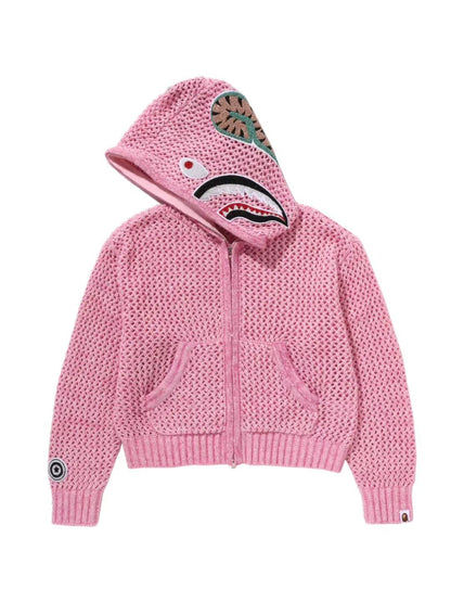 Bape Metallic Crochet Shark Full Zip Hoodie Pink