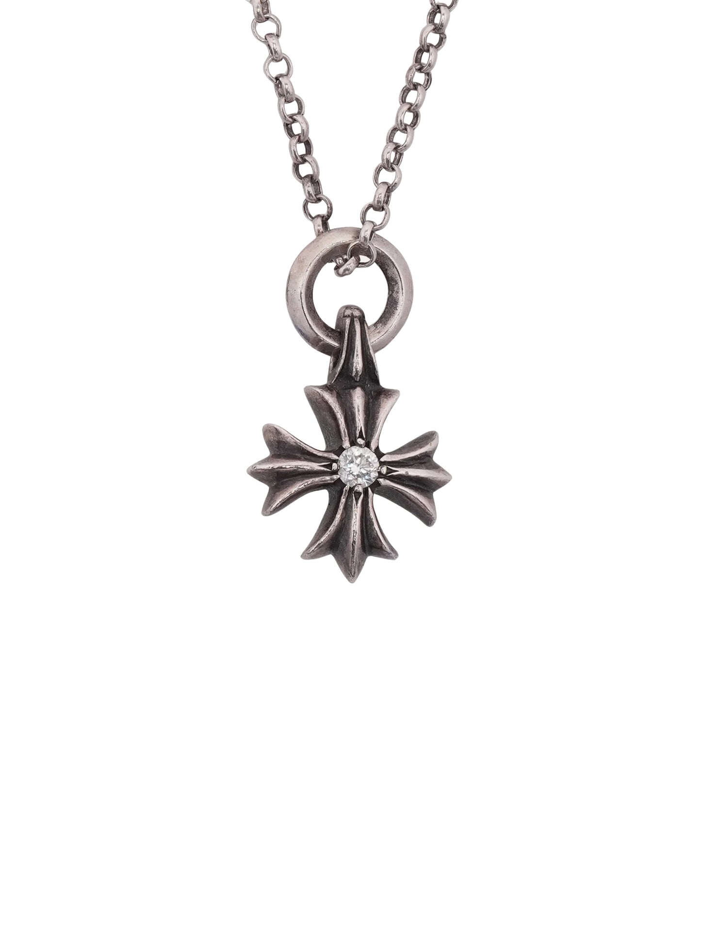 Chrome Hearts Large Diamond CH Cross Silver Pendant with Roll Chain