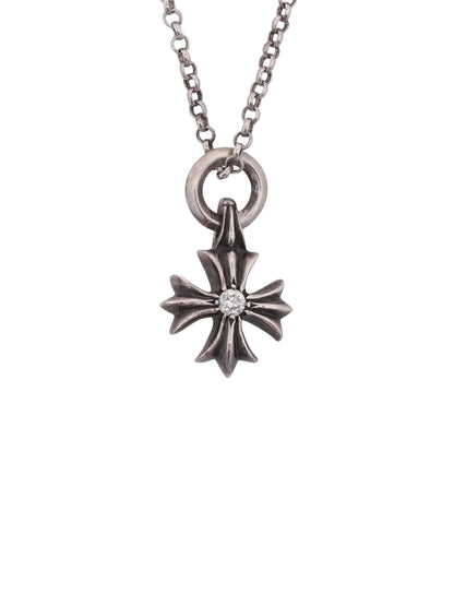 Chrome Hearts Large Diamond CH Cross Silver Pendant with Roll Chain