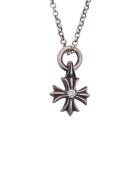 Chrome Hearts Large Diamond CH Cross Silver Pendant with Roll Chain