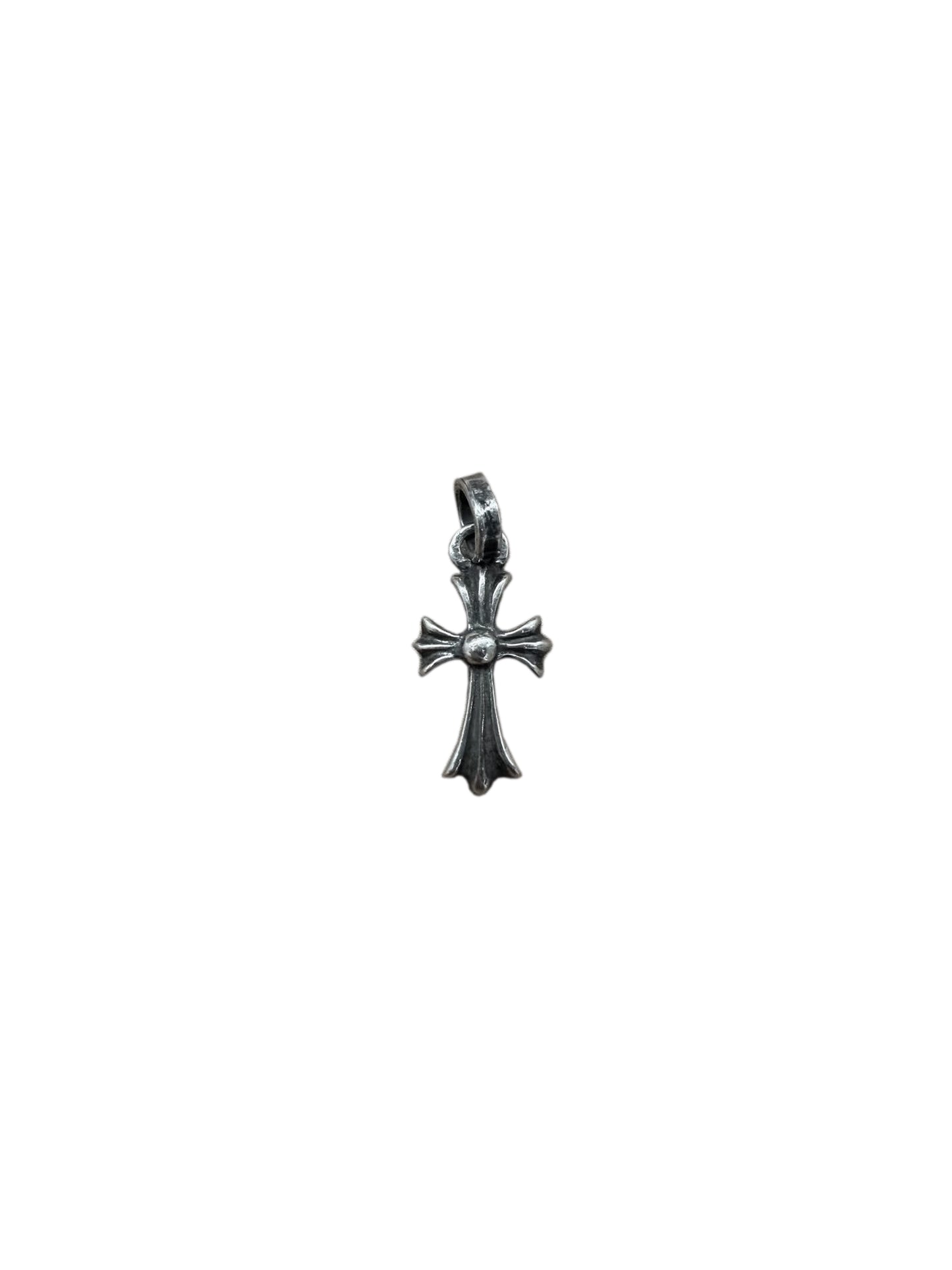 Chrome Hearts Silver Baby Fat Tiny Cross with Pink Sapphire Pendant C318114103-Used