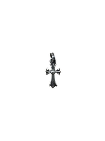 Chrome Hearts Silver Baby Fat Tiny Cross with Pink Sapphire Pendant C318114103-Used