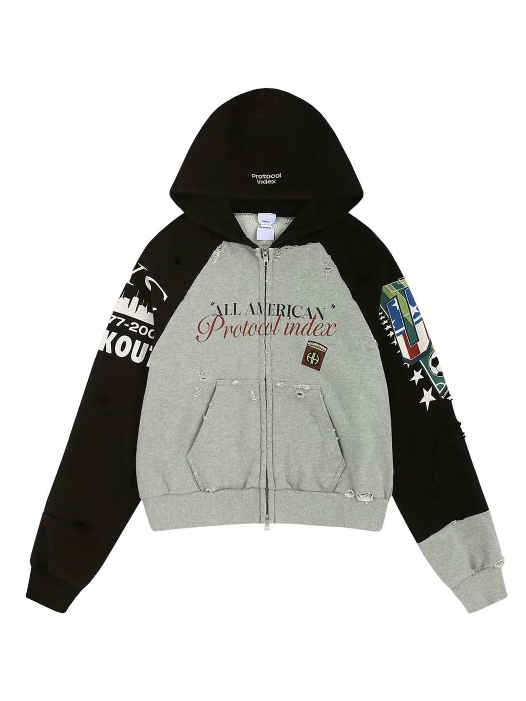 Protocol Index Reconstructed Tight Fit Zip Hoodie Melange Grey