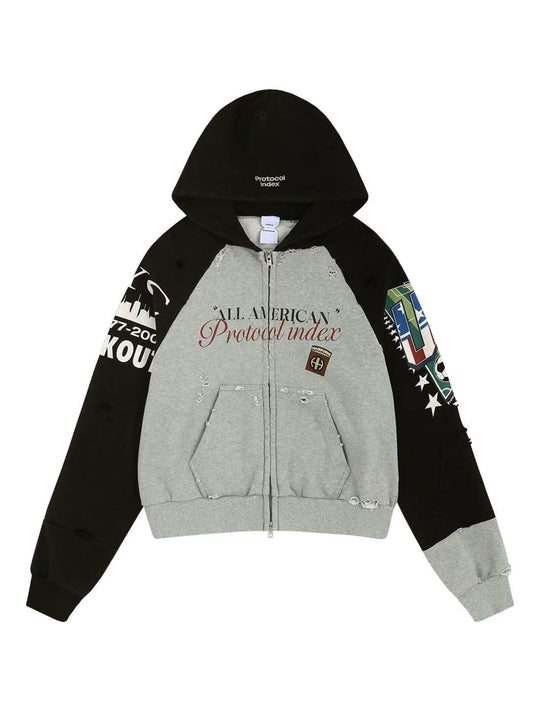 Protocol Index Reconstructed Tight Fit Zip Hoodie Melange Grey