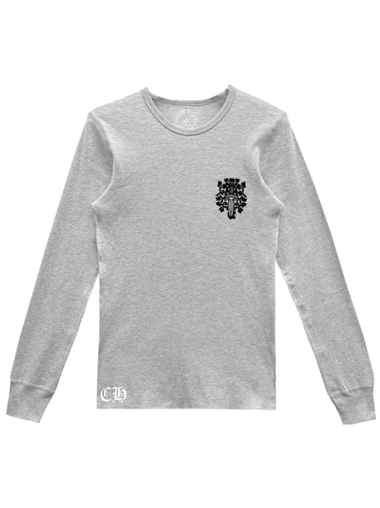 Chrome Hearts Black Dagger Logo Printing Waffle Thermal LS Tee Grey