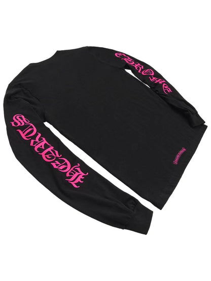 Chrome Hearts Pink Neck Script Logo Sleeve Logo LS Tee Black