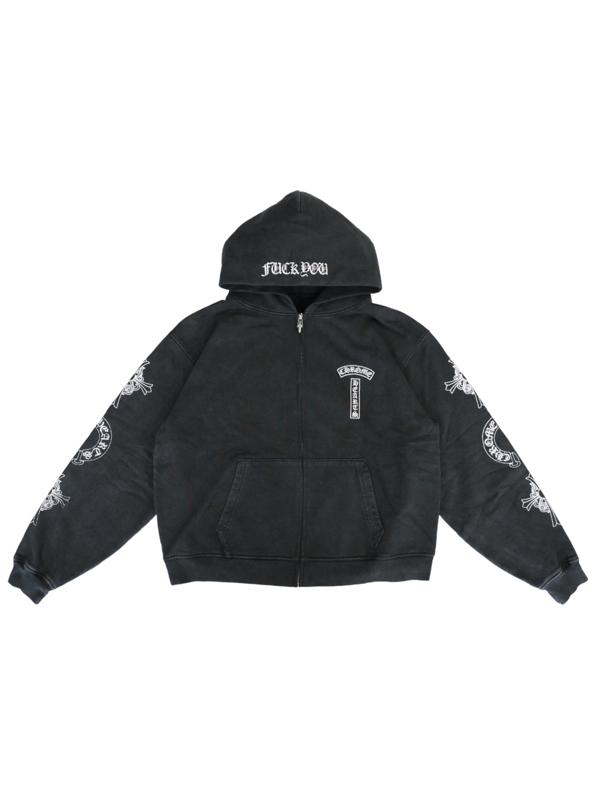 Chrome Hearts Family & Friends Soap Wash Multi Logo Print Zip Hoodie Grey