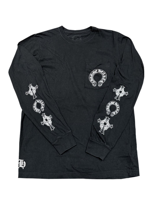 Chrome Hearts Multi Logo Sleeve T Bar Logo Back Waffle LS Tee Black M C119285950-Used
