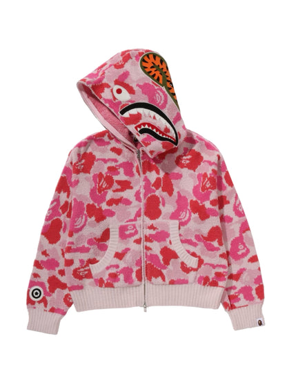 Bape Abc Camo Towel Jacquard Shark Cropped Full Zip Hoodie Ladies
