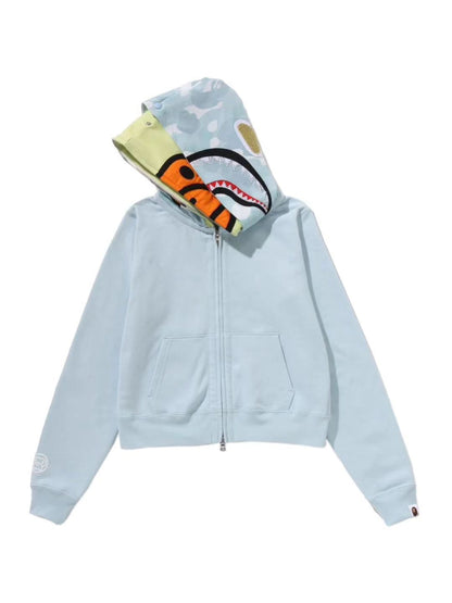 Bape Milo Shark Cropped Full Zip Double Hoodie Ladies Blue