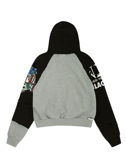 Protocol Index Reconstructed Tight Fit Zip Hoodie Melange Grey