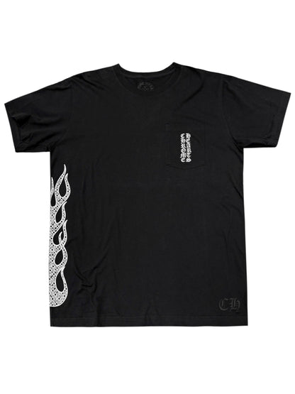 Chrome Hearts Side Flame Vertical Script Logo Front Tee Black L C118697121-Used