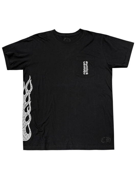 Chrome Hearts Side Flame Vertical Script Logo Front Tee Black L C118697121-Used