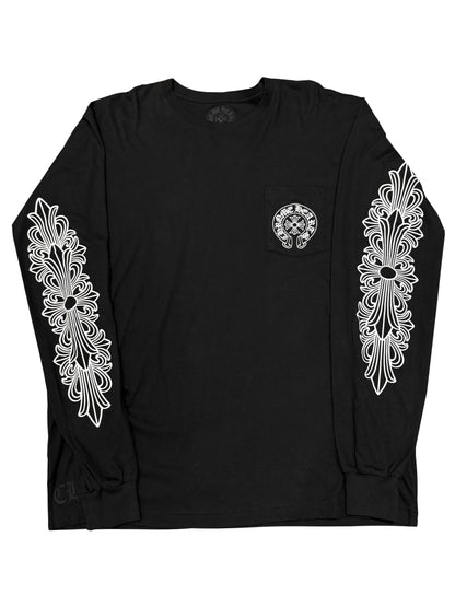 Chrome Hearts Floral Sleeve Paris Exclusive Scroll Logo Back LS Tee Black XXL C119050040-Used
