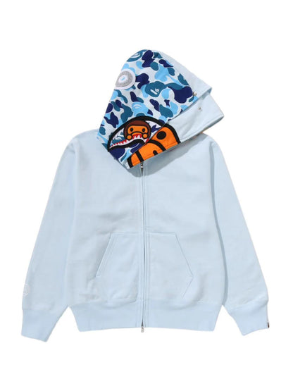 Bape Milo Shark Full Zip Double Hoodie Ladies Blue
