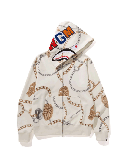 A BATHING APE BAPE Jewels Shark Full Zip Hoodie White