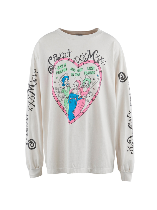 Saint Michael Pink Heart LS Tee White