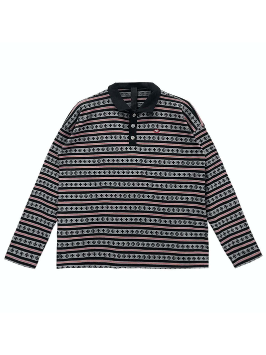 Chrome Hearts Matty Boy Chomper Stripe Long Sleeve Polo Shirt Black