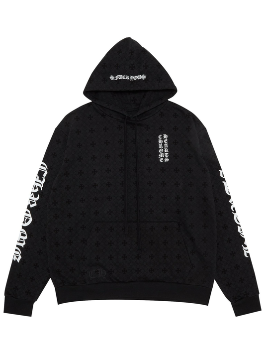 Chrome Hearts Vertical Logo Full Graphic Printed Hoodie Black