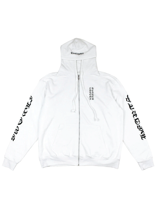 Chrome Hearts Vertical Logo Zip Hoodie White