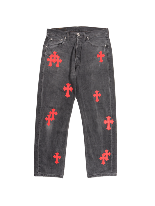 Chrome Hearts Red Cross Patch Grey Levis Jeans